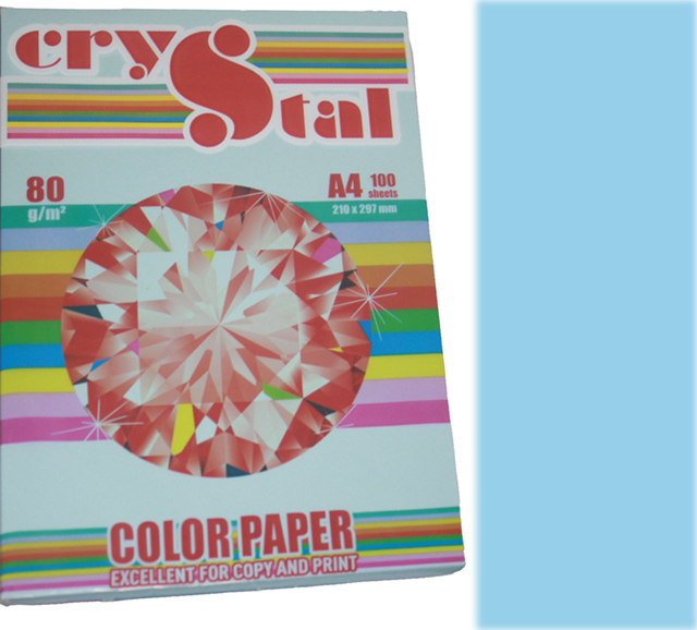 Папір кольоровий Crystal Color Paper А4 80 г/м. 100 арк. пастель Blue 180, блакитний