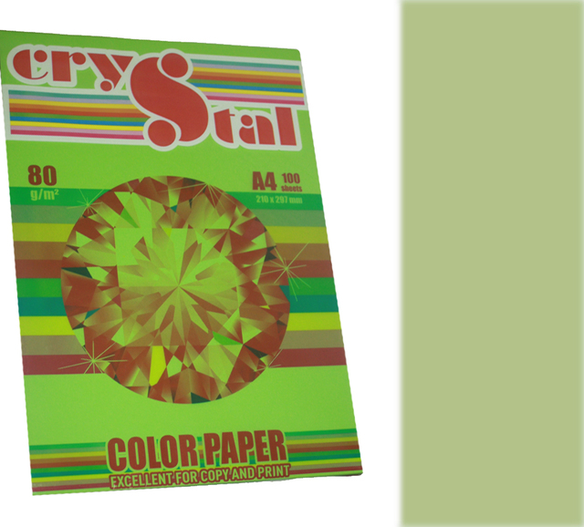 Папір кольоровий Crystal Color Paper А4 80 г/м. 100 арк. пастель Green 190, зелений