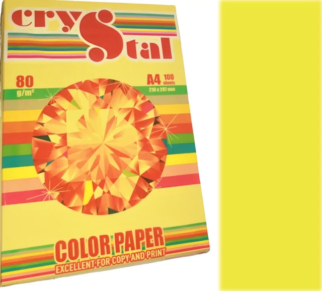 Папір кольоровий Crystal Color Paper А4 80 г/м. 100 арк. неон Neon Yellow 363, жовтий