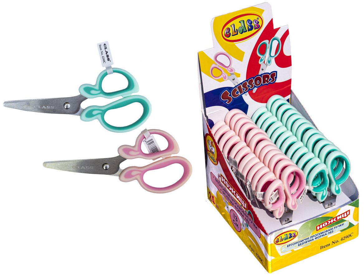 Ножиці дитячі, SOFT ERGO, 13см, прогум. ручки, асорті, в дисплеї, 4290C, Class