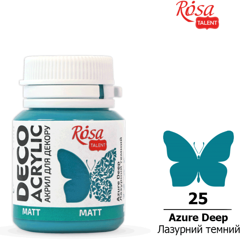 Акрил для декору 25, Лазурний темний, матовий, 20 мл, ROSA Talent