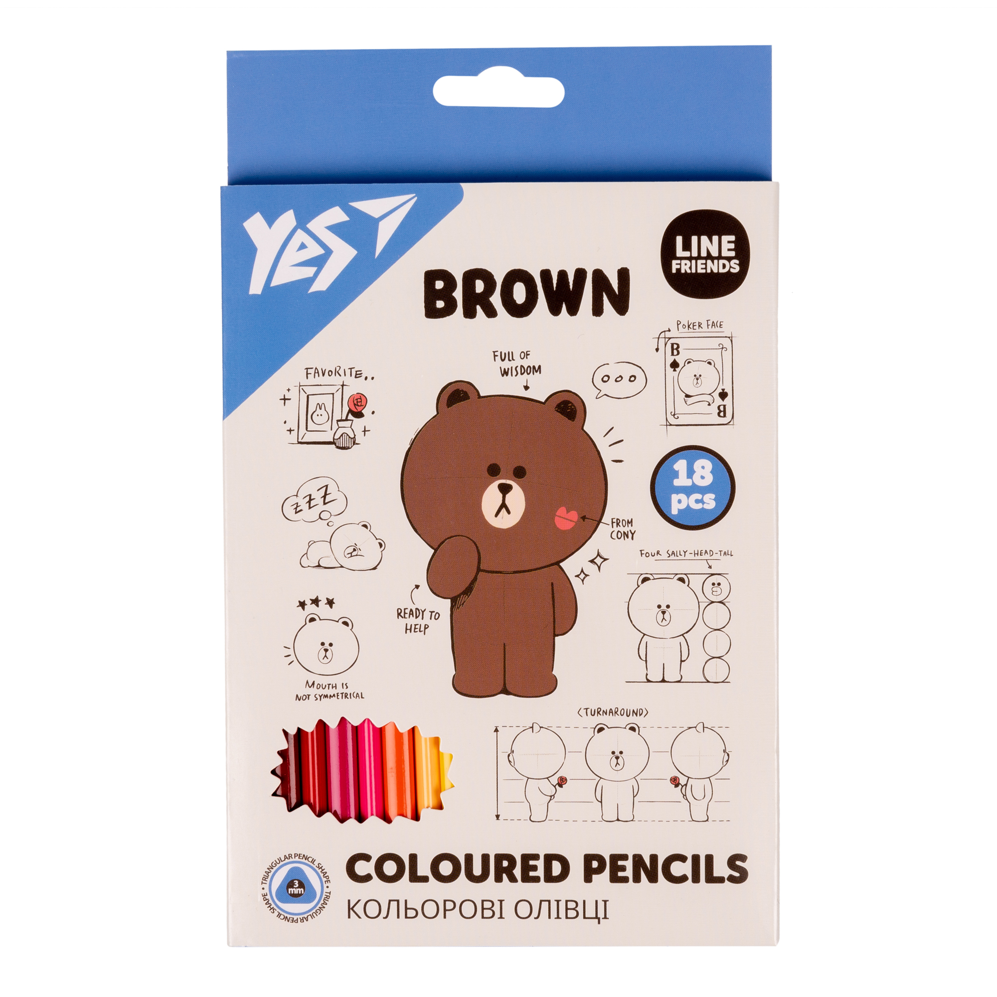 Олівці кольорові тригранні, 18 шт. Line Friends, 290712 YES