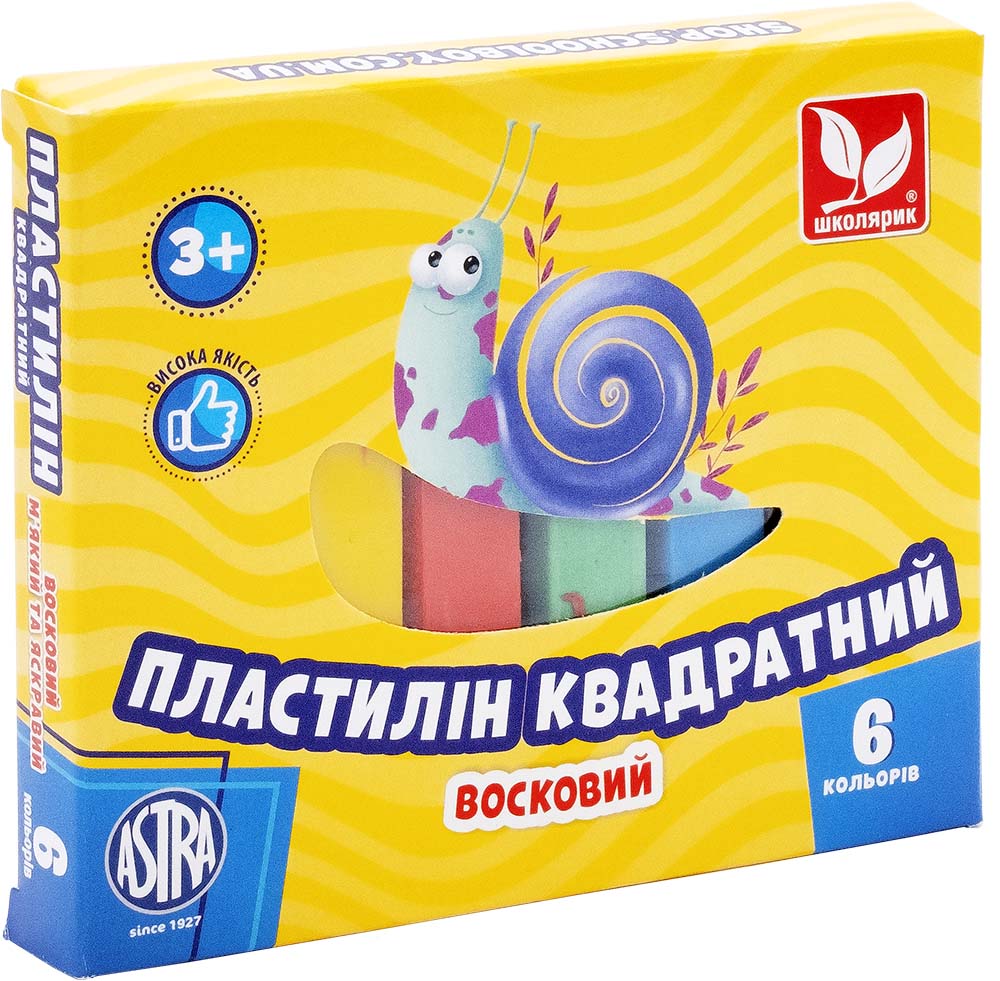 Пластилін квадратний восковий 6 кольорів 83811908-UA Школярик