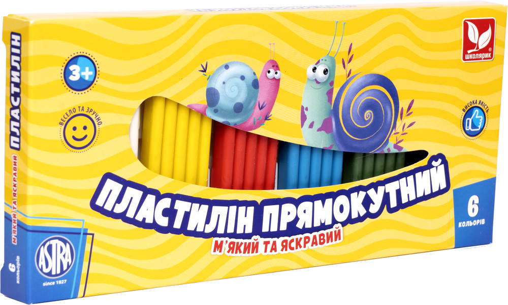 Пластилін прямокутний 6 кольорів 303116001-UA Школярик