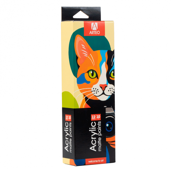 Набір акрилових фарб ColorСat, матовий, 12x10мл, Arteo Набір акрилових фарб ColorСat, матовий, 12x10мл, Arteo