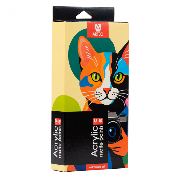 Набір акрилових фарб ColorСat, матовий, 18x10мл, Arteo Набір акрилових фарб ColorСat, матовий, 18x10мл, Arteo