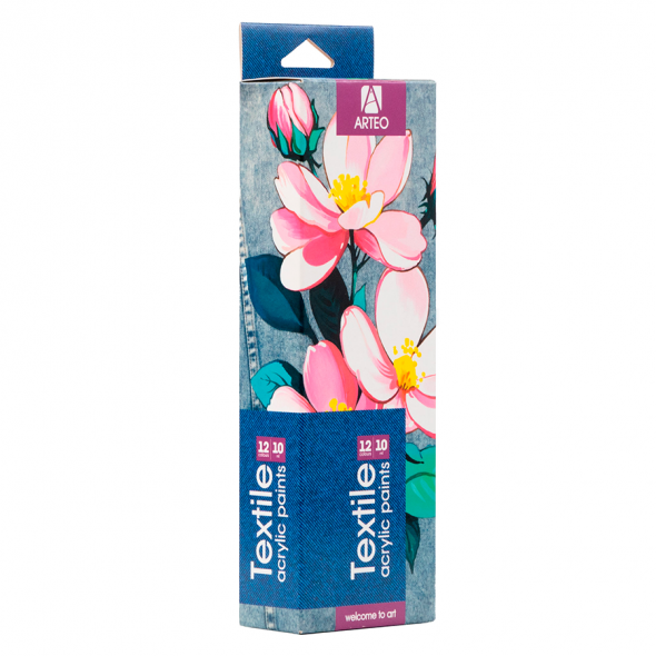 Набір акрилових фарб для розпису тканин Flowers, 12x10мл, Arteo Набір акрилових фарб для розпису тканин Flowers, 12x10мл, Arteo
