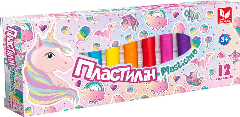 Пластилін круглий восковий Unicorn 12 кольорів 303221007-UA Школярик