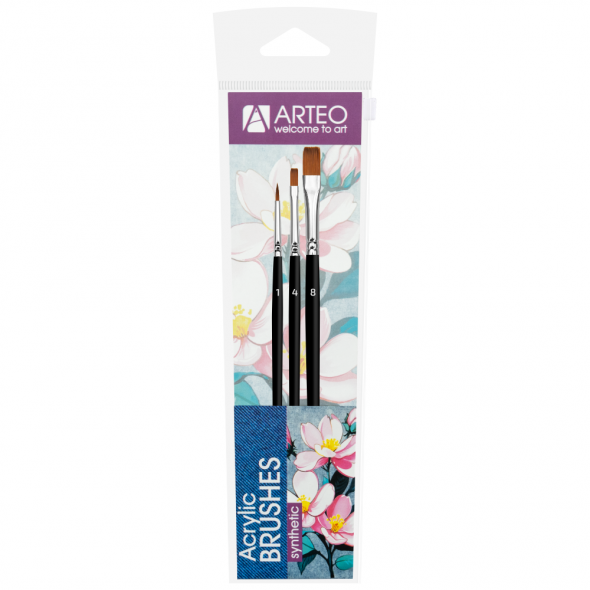 Набір пензлів д/тканин 1, синт, 3шт, кругла №1, плоска №4,8, к.р, Arteo Набір пензлів д/тканин 1, синт, 3шт, кругла №1, плоска №4,8, к.р, Arteo