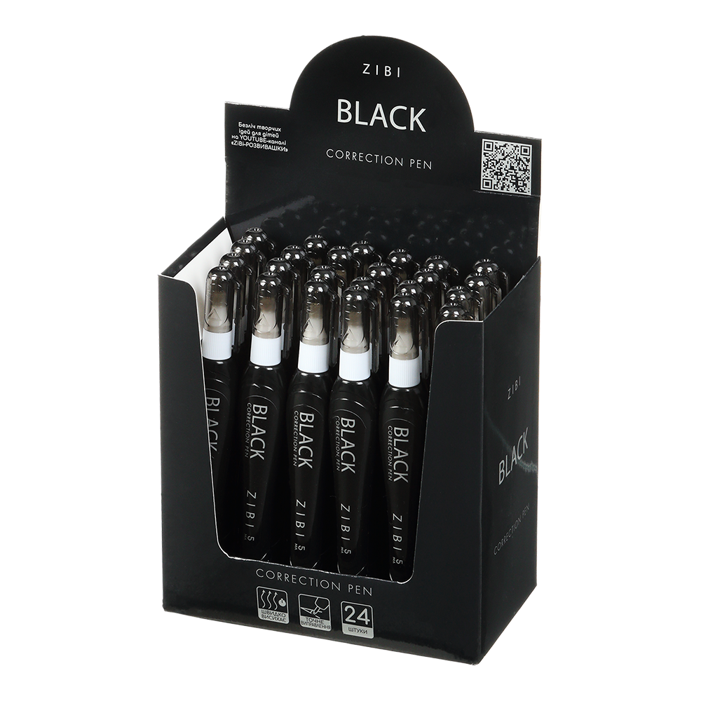 Коректор-ручка BLACK 5 мл, мет. кінчик, ZB.2903