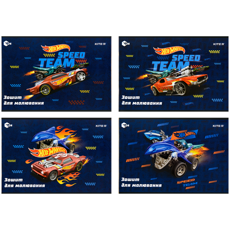 Зошит для малювання, 24 арк., скоба, гібр. лак + УФ лак, Hot Wheels HW22-242 Kite