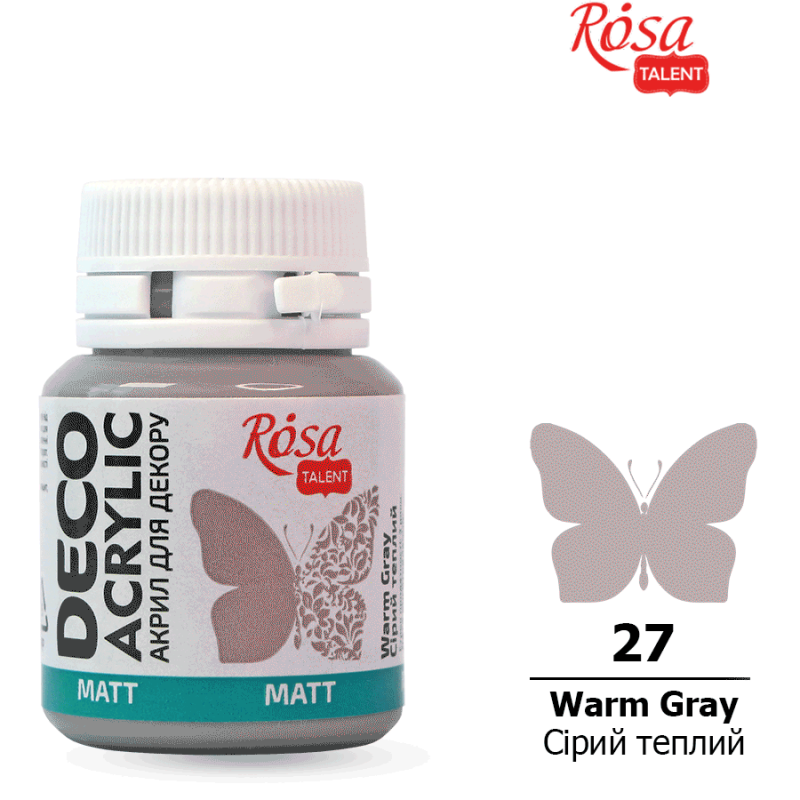 Акрил для декору 27, Сірий теплий, матовий, 20 мл, ROSA Talent