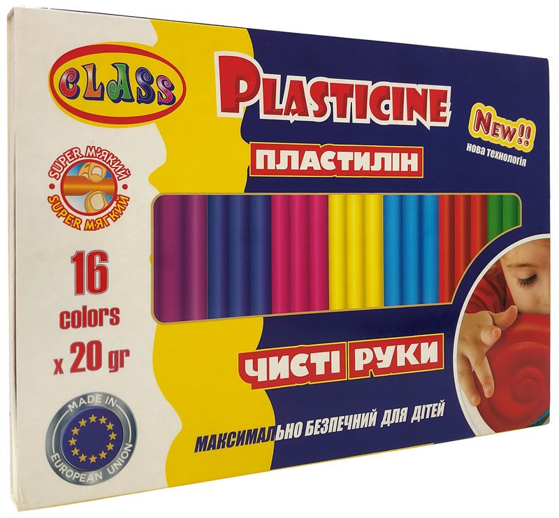 Пластилін Чисті руки MAXI 16кол.*20гр., стек, ECO, 7647С, Class