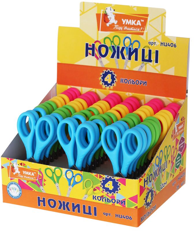 Ножиці дитячі, 12см, потовщ. ручки, асорті, НЦ406, Умка