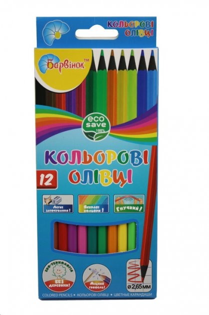 Олівці кольорові, пластик, ECO, 12 шт., 5-202/6, Барвінок