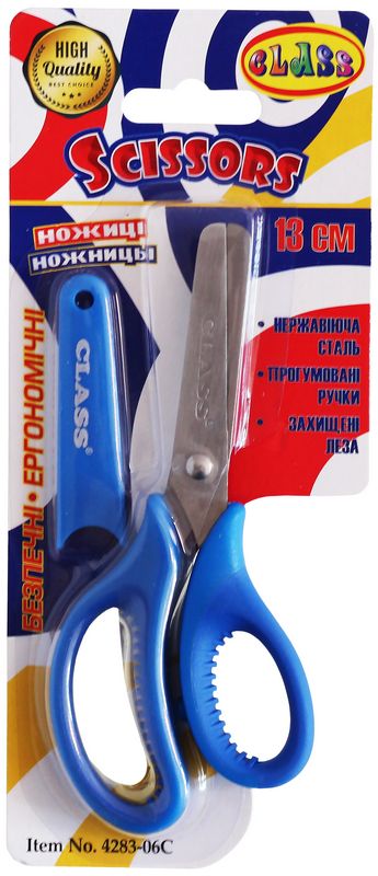 Ножиці дитячі, 13,3см, ернономічні, прогумов. ручки, з чохлом, блакитні 4283-06C Class
