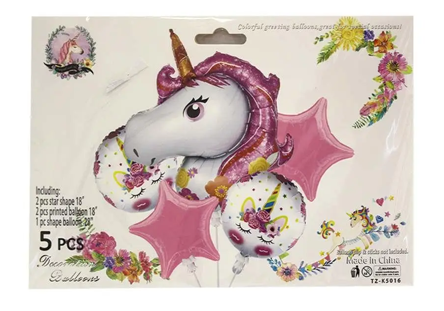 Набір кульок фольгованих Одноріг 5 шт., TZ-K5016