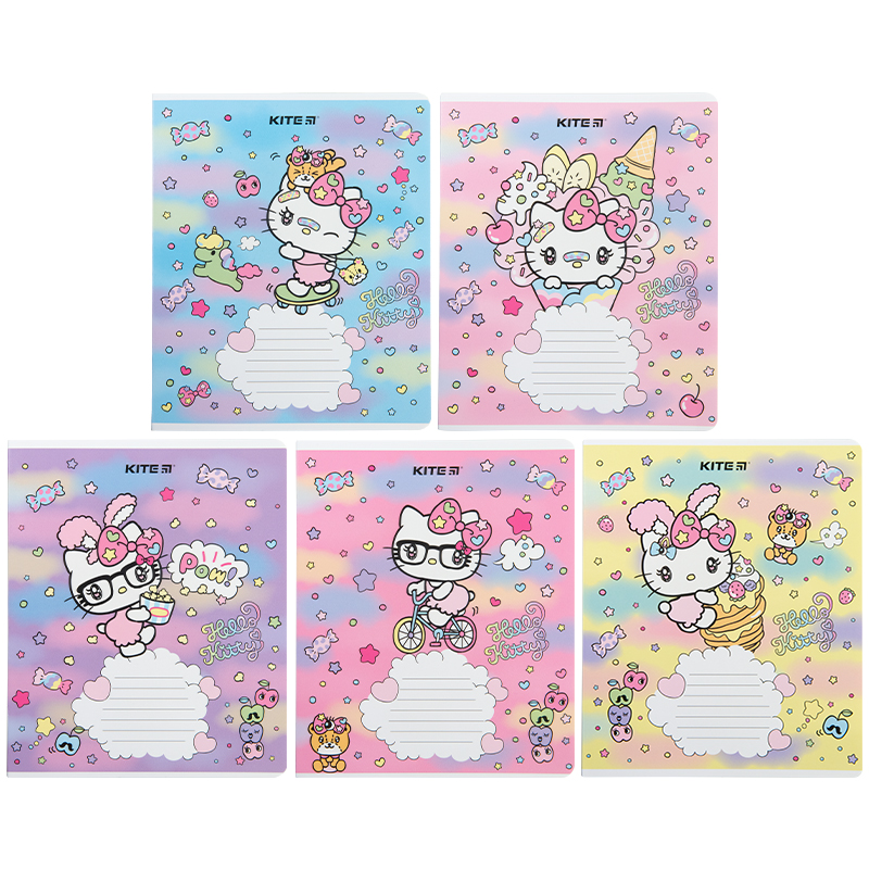 Зошит 18 арк., лінія, гібр. лак + УФ лак, Hello Kitty HK23-237 Kite