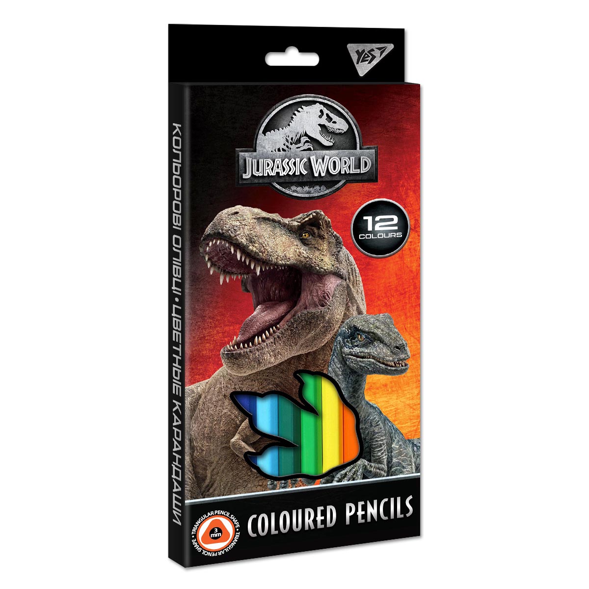 Олівці кольорові тригранні, 12 шт. Jurassic World, 290651 YES