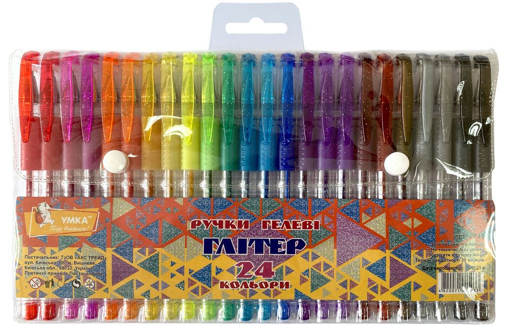 Набір гелевих ручок прогум грип, 24кол., Glitter ГР49 Умка Набір гелевих ручок прогум грип, 24кол., Glitter ГР49 Умка