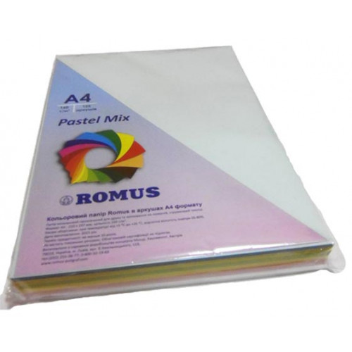 Папір кольоровий Pastel Mix, A4 160 г/м2, 5х25/125арк., R50881 Romus