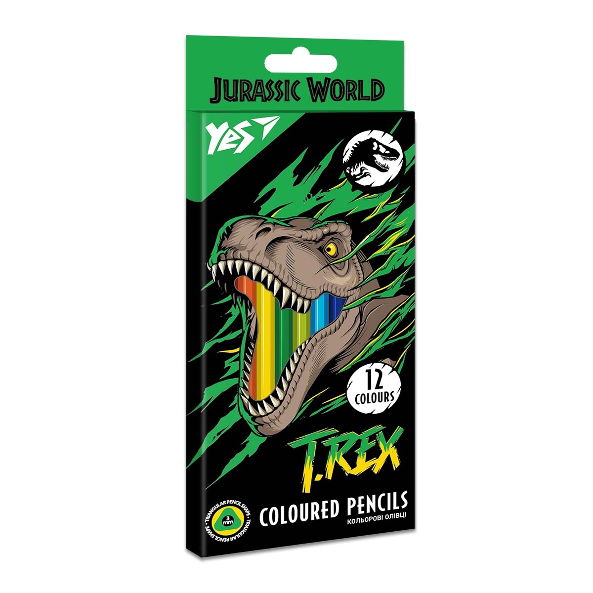 Олівці кольорові тригранні, 12 шт. Jurassic World, 290669 YES