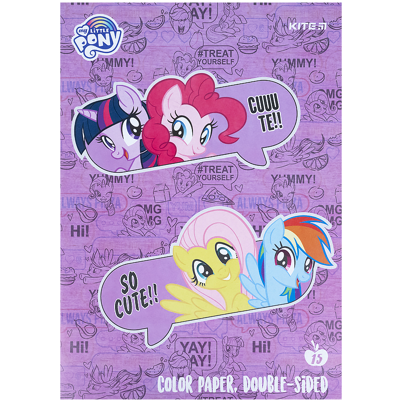 Папір кольоровий двостор. (15арк/15кол), А4 My Little Pony LP21-250 Kite