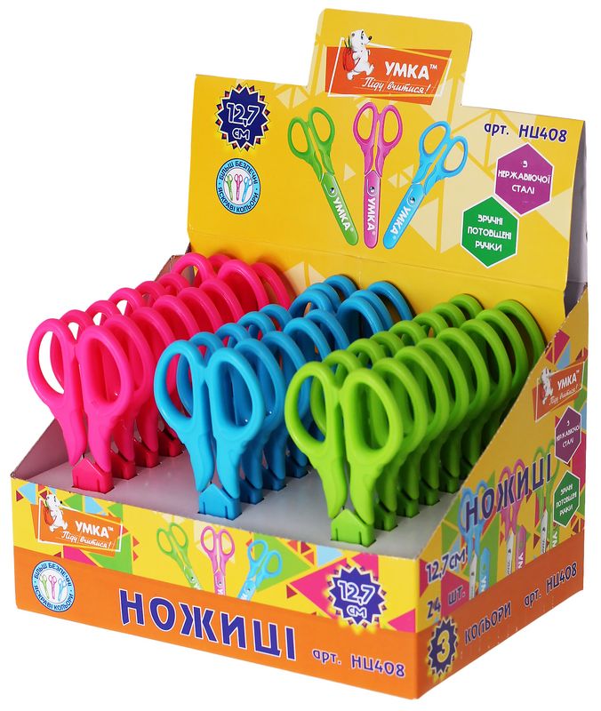 Ножиці дитячі, 12,7см, потовщ. ручки, з чохлом, асорті, НЦ408, Умка Ножиці дитячі, 12,7см, потовщ. ручки, з чохлом, асорті, НЦ408, Умка