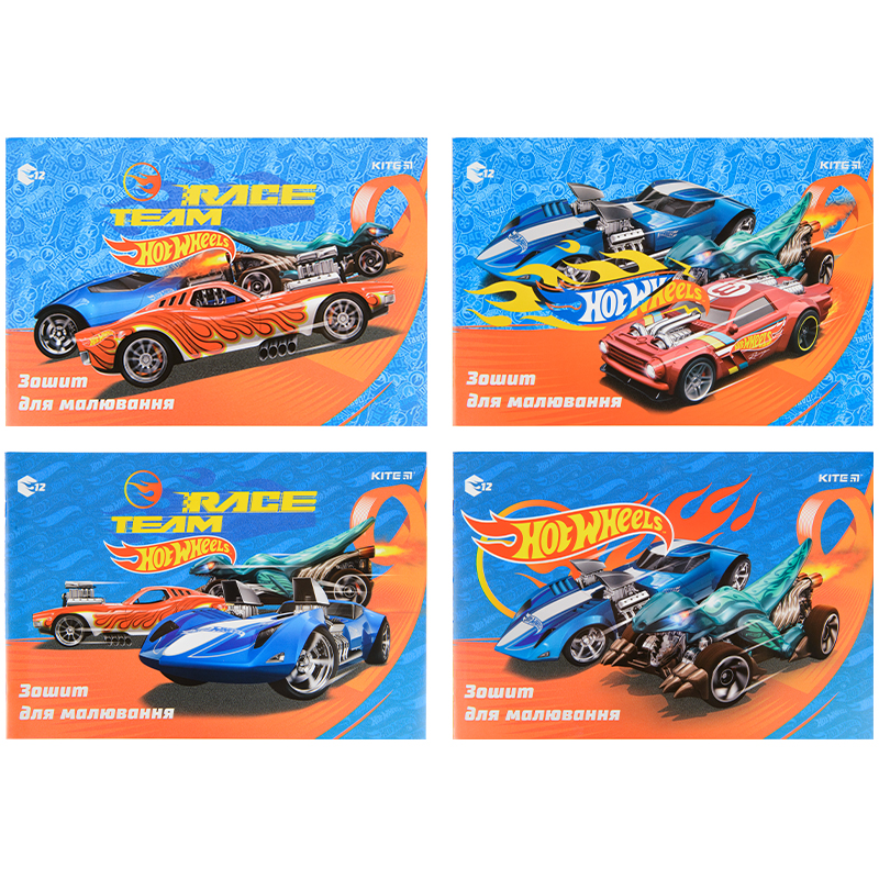 Зошит для малювання, 12 арк., скоба, гібр. лак + УФ лак,  Hot Wheels HW22-241 Kite