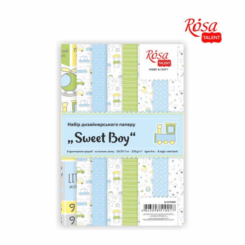 Набір дизайнерського паперу „Sweet Boy“, А4, 250гр, 8арк, одностор, глянцевий, ROSA Talent