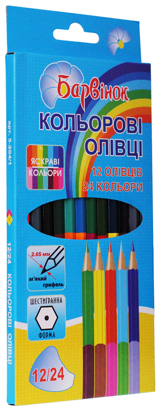 Олівці кольорові, 12/24 кол., 5-204/1, Барвінок Олівці кольорові, 12/24 кол., 5-204/1, Барвінок